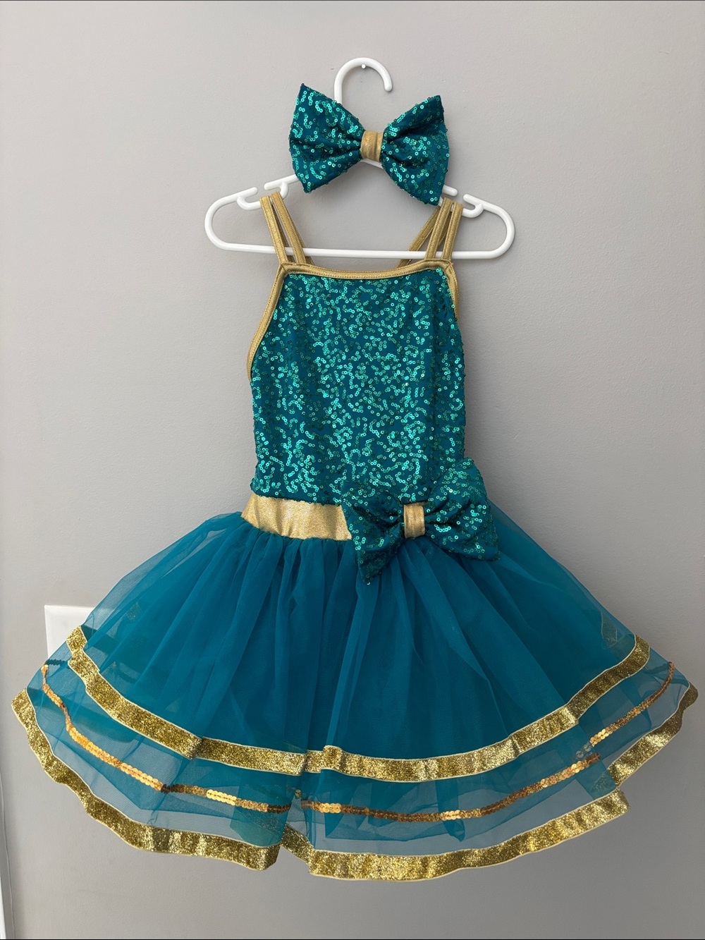 Teal & Gold Sequin Tutu Dress with Bow
